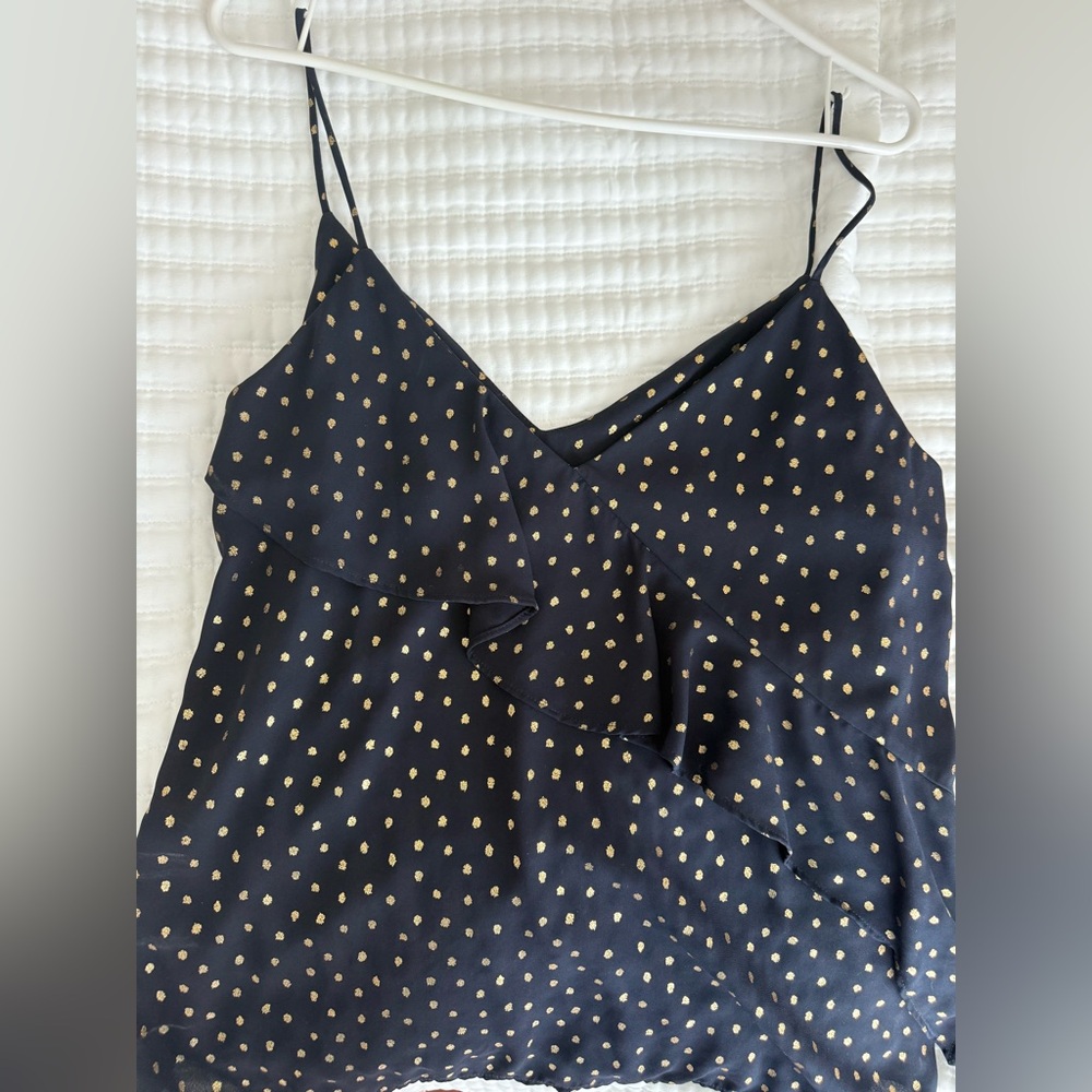 Zara Navy and Gold Polka Dot Women's Top
